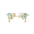 Silver Earrings - Heart with Stars  - Multi Enamel - Gold Plated