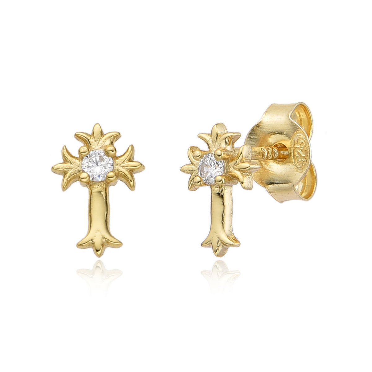 Silver Earrings - Cross -  Gold Plated