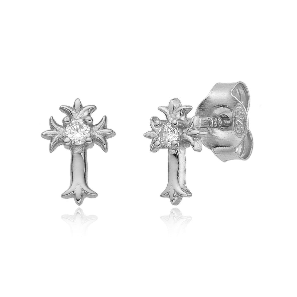 Silver Earrings - Cross - 8 mm - Silver Rhodium