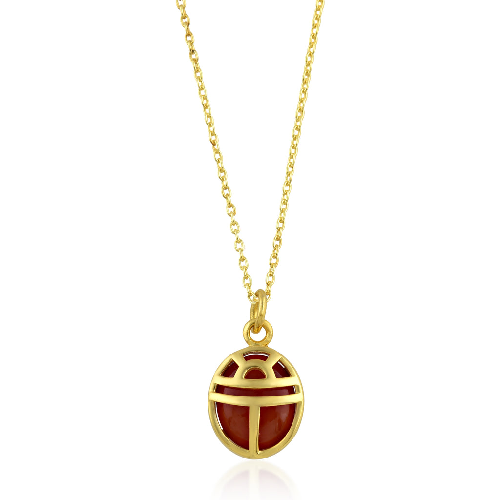 Mineral Necklce - Beetle Cornaline -Gold Plated