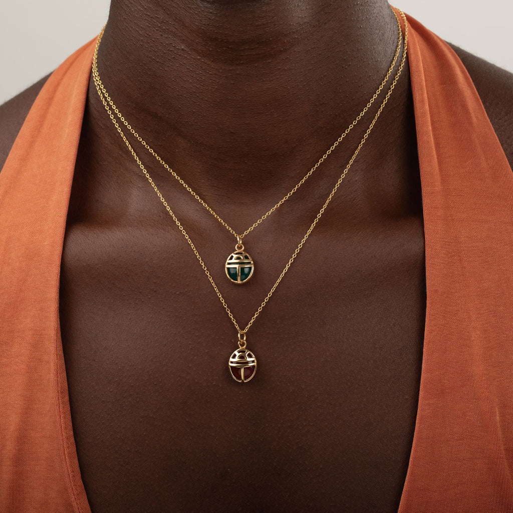 Mineral Necklce - Beetle Cornaline -Gold Plated