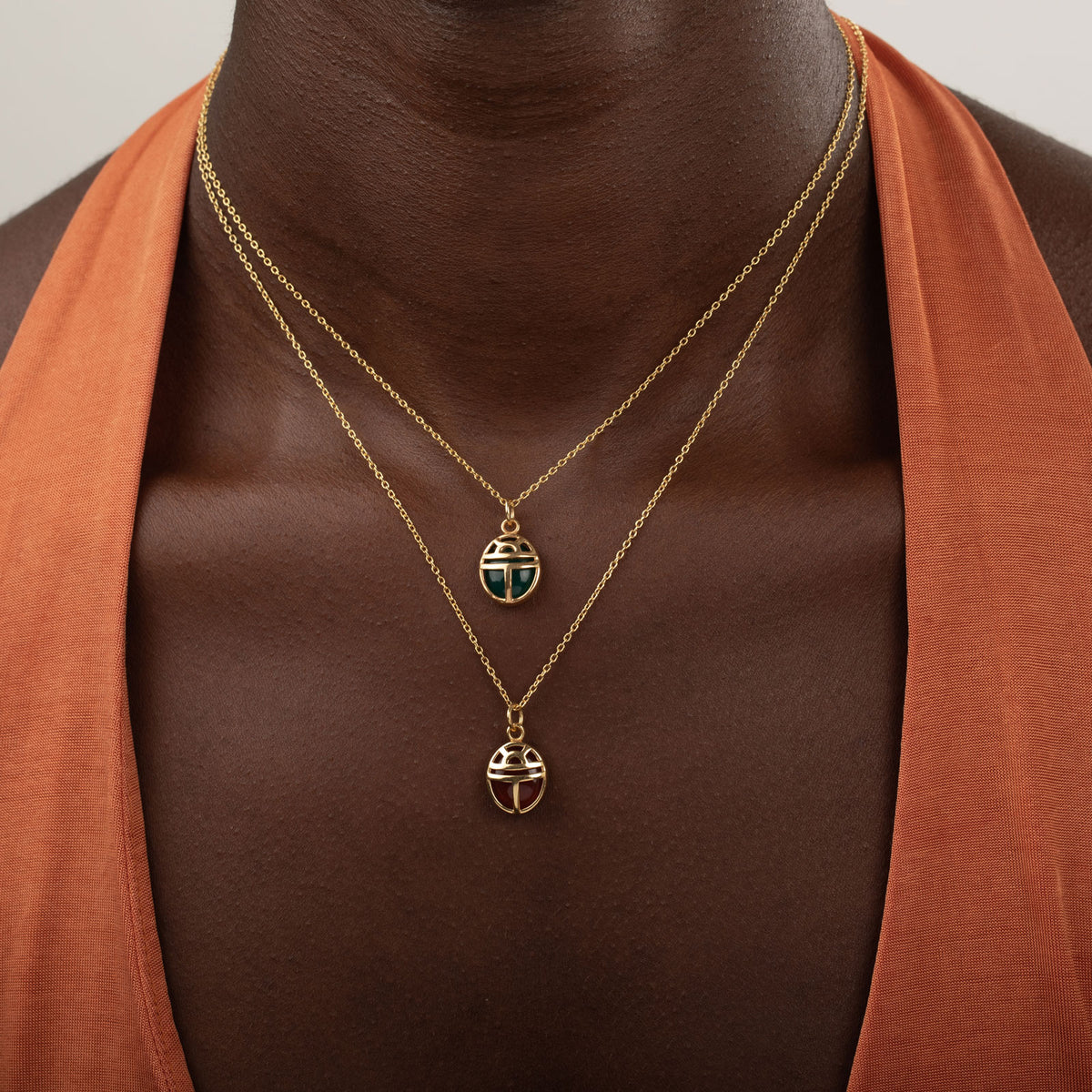 Mineral Necklce - Beetle Cornaline -Gold Plated