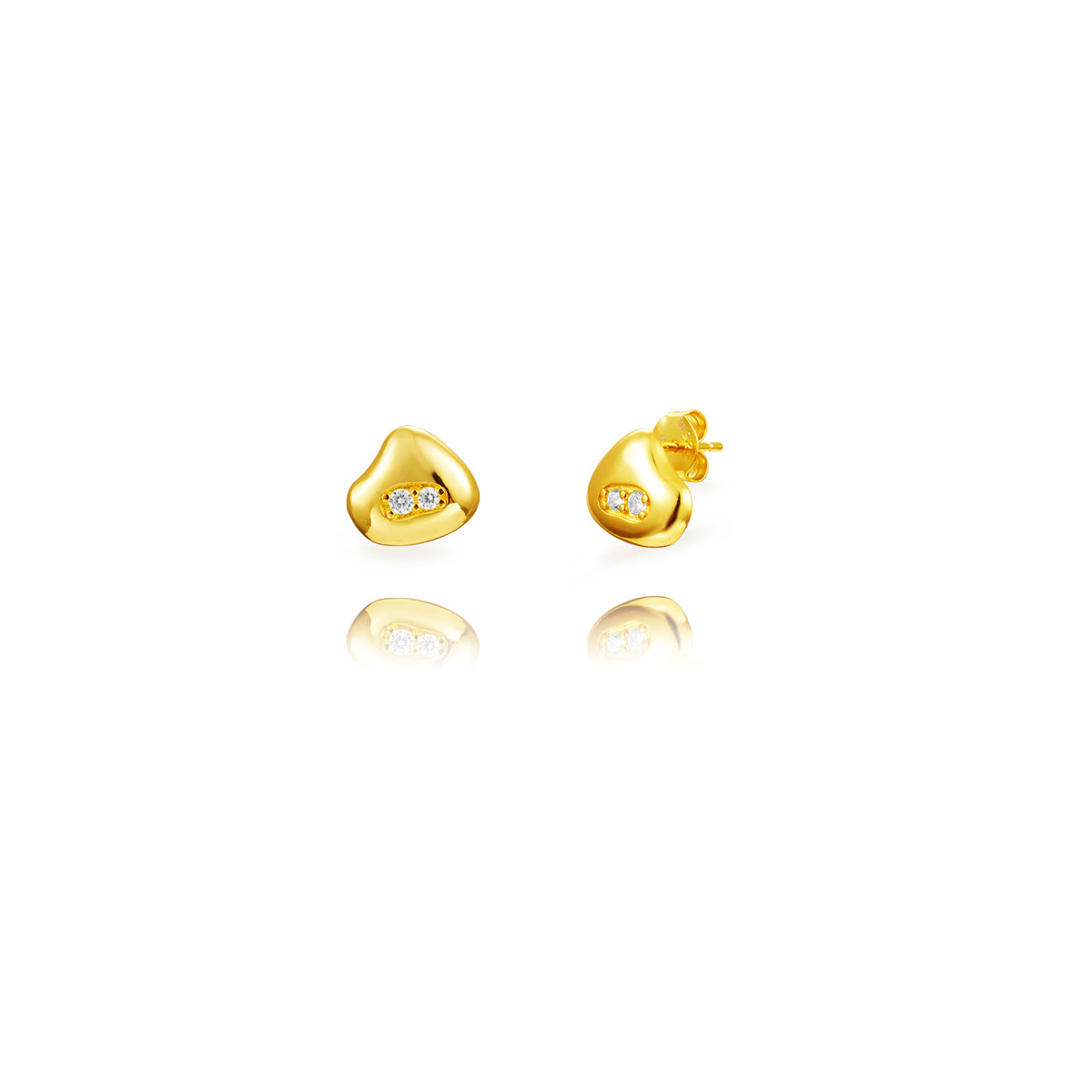 Silver Zirconia Earrings - Irregular - Gold Plated
