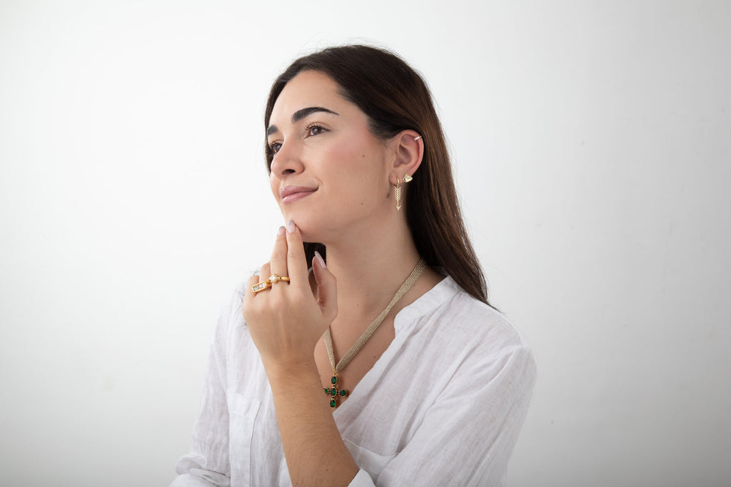 Silver Zirconia Earrings - Irregular - Gold Plated