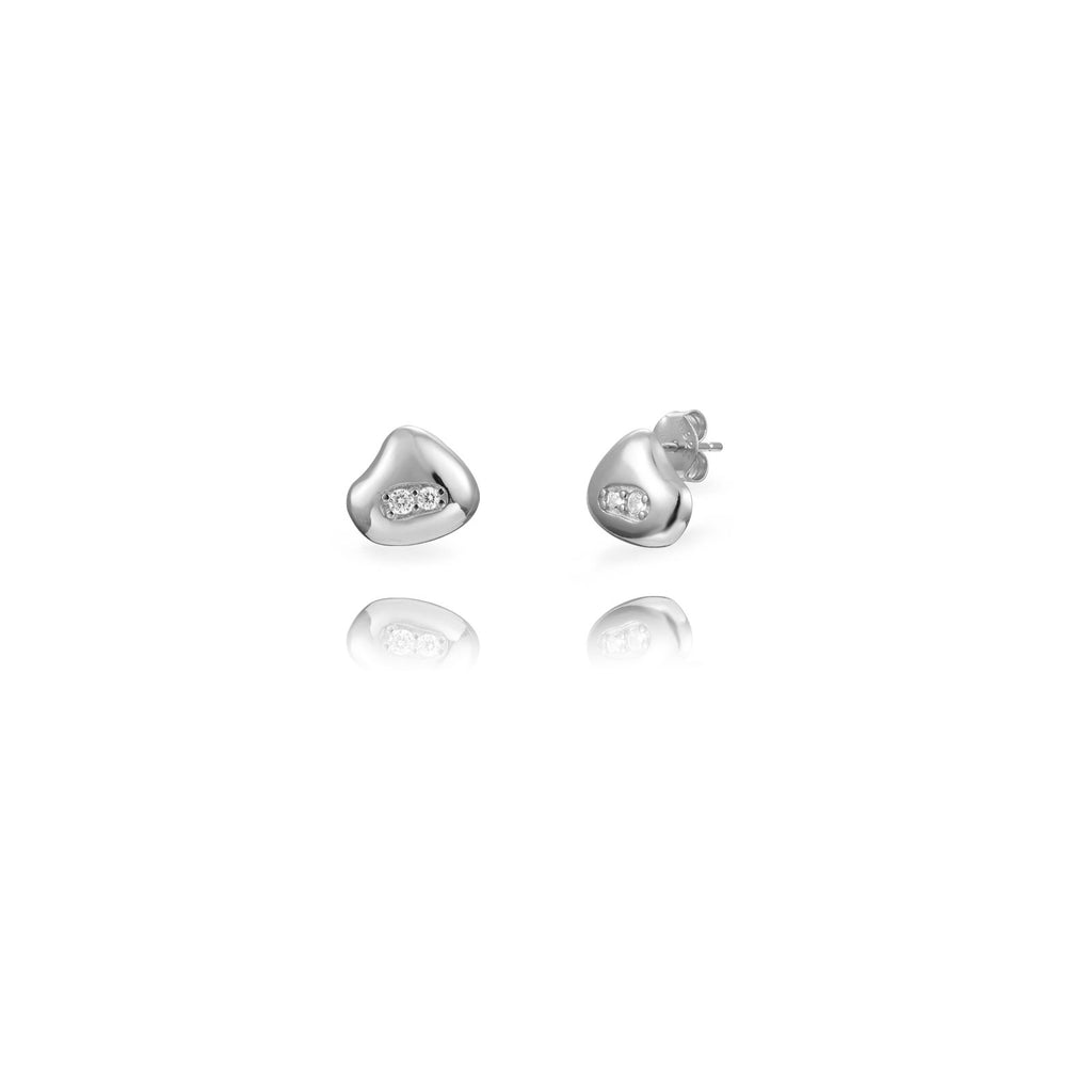 Silver Zirconia Earrings - Irregular -  Rhodium Silver
