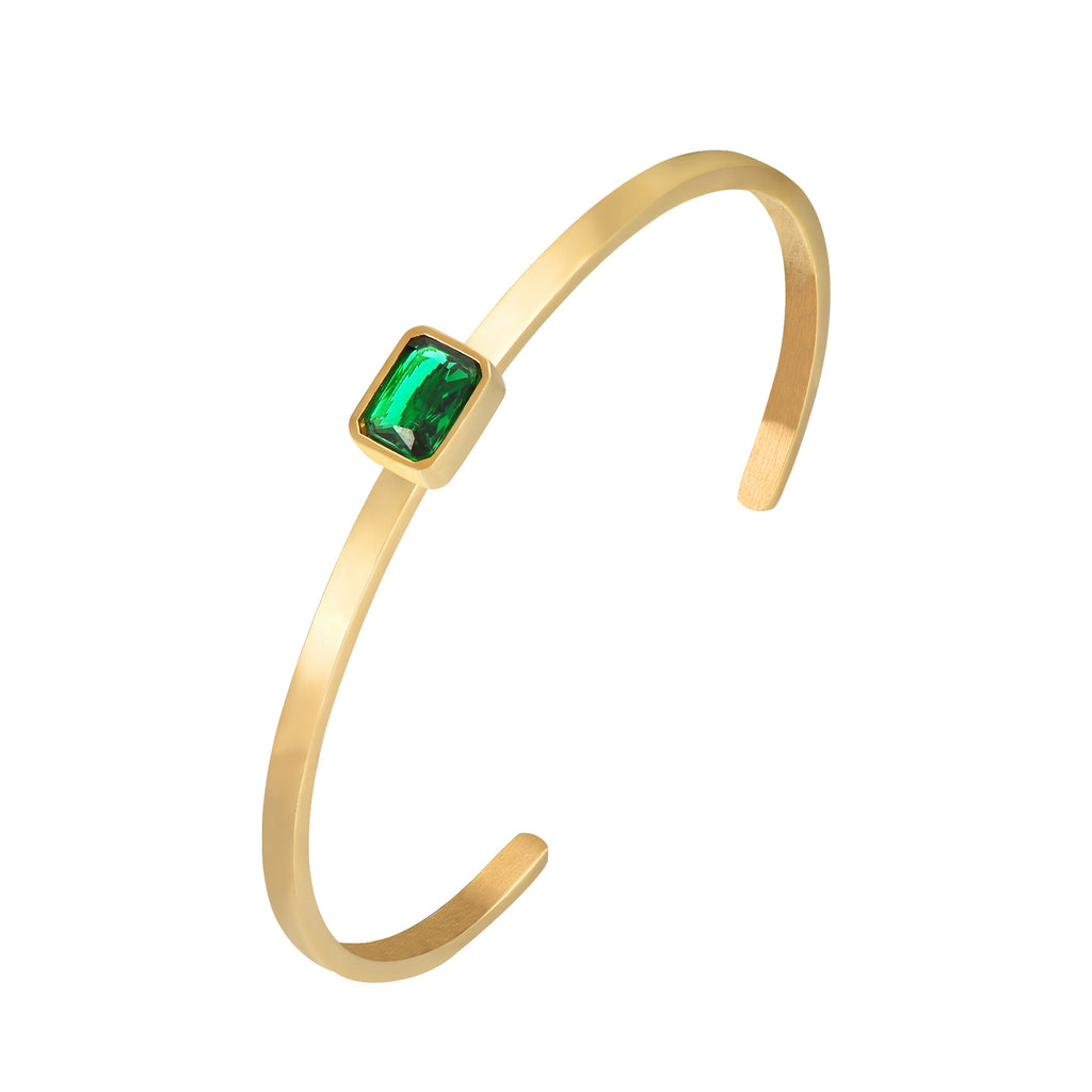 Steel Bracelet - Bangle 62 mm - Green Zirconia