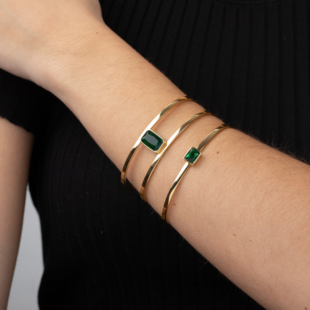 Steel Bracelet - Bangle 62 mm - Green Zirconia