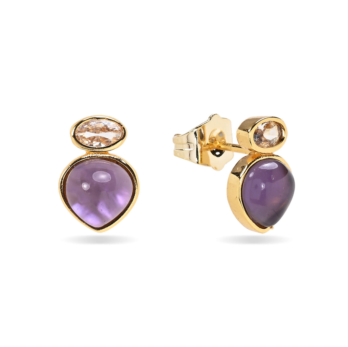 Amethyst Mineral Teardrop Earrings – Zirconia - Gold-plated