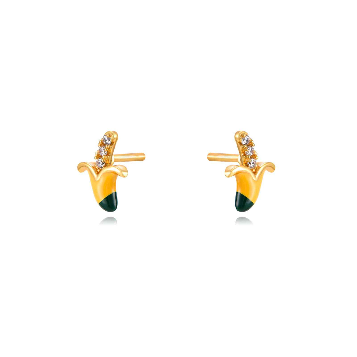 Yellow Enamel - White Zirconia - Banana Earrings