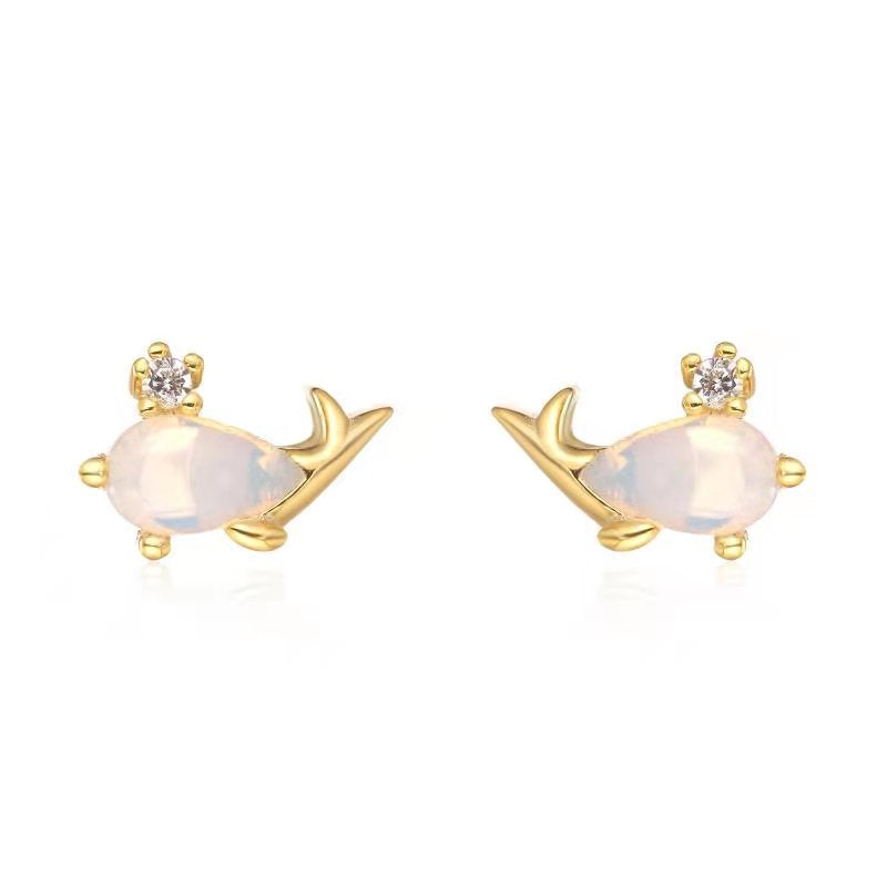 Earrings Whale - White Zirconia