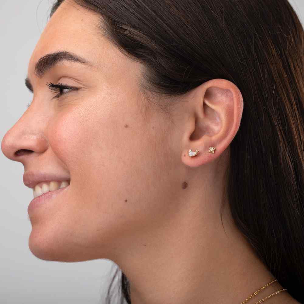 Earrings Whale - White Zirconia