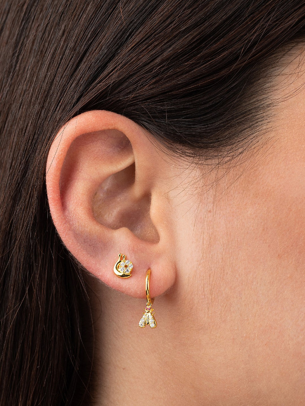 Snail - Zirconia Earrings -  Gold Plated