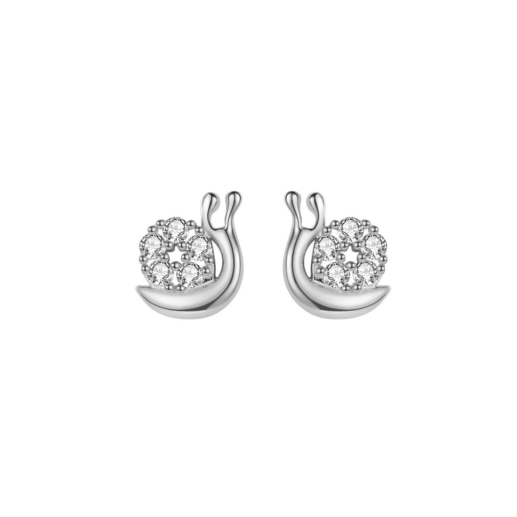 Snail - Zirconia Earrings -  Rhodium Silver