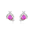 Ladybug Earrings - Ruby Zirconia - Silver Rhodium