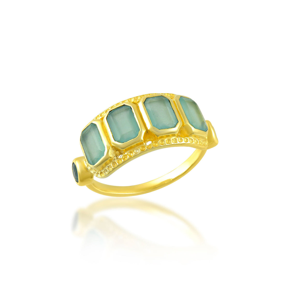 Mineral Ring - Emerald Cut 10mm - Chalcedonie- Gold Plated
