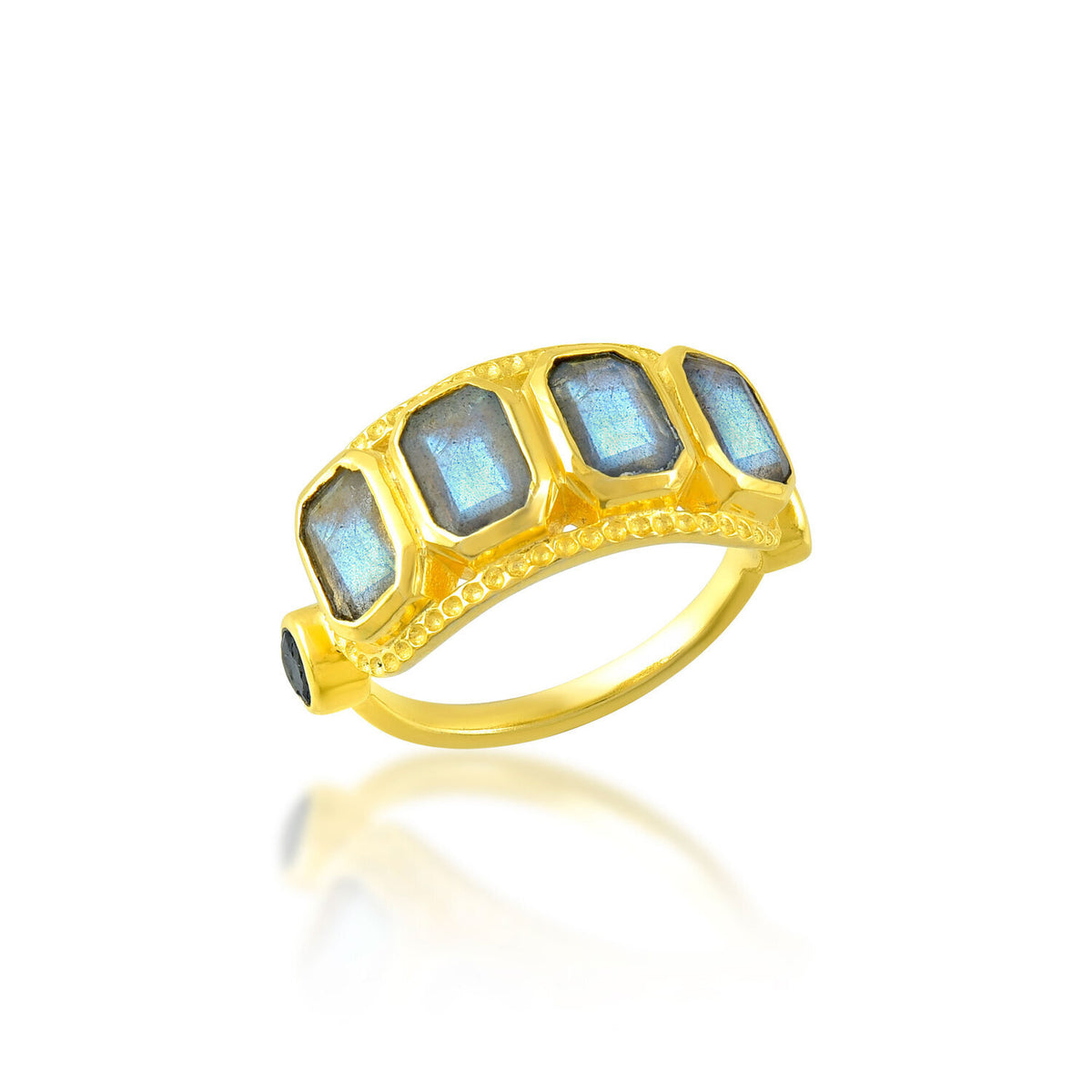 Mineral Ring - Emerald Cut 10mm Labradorite - Gold Plated