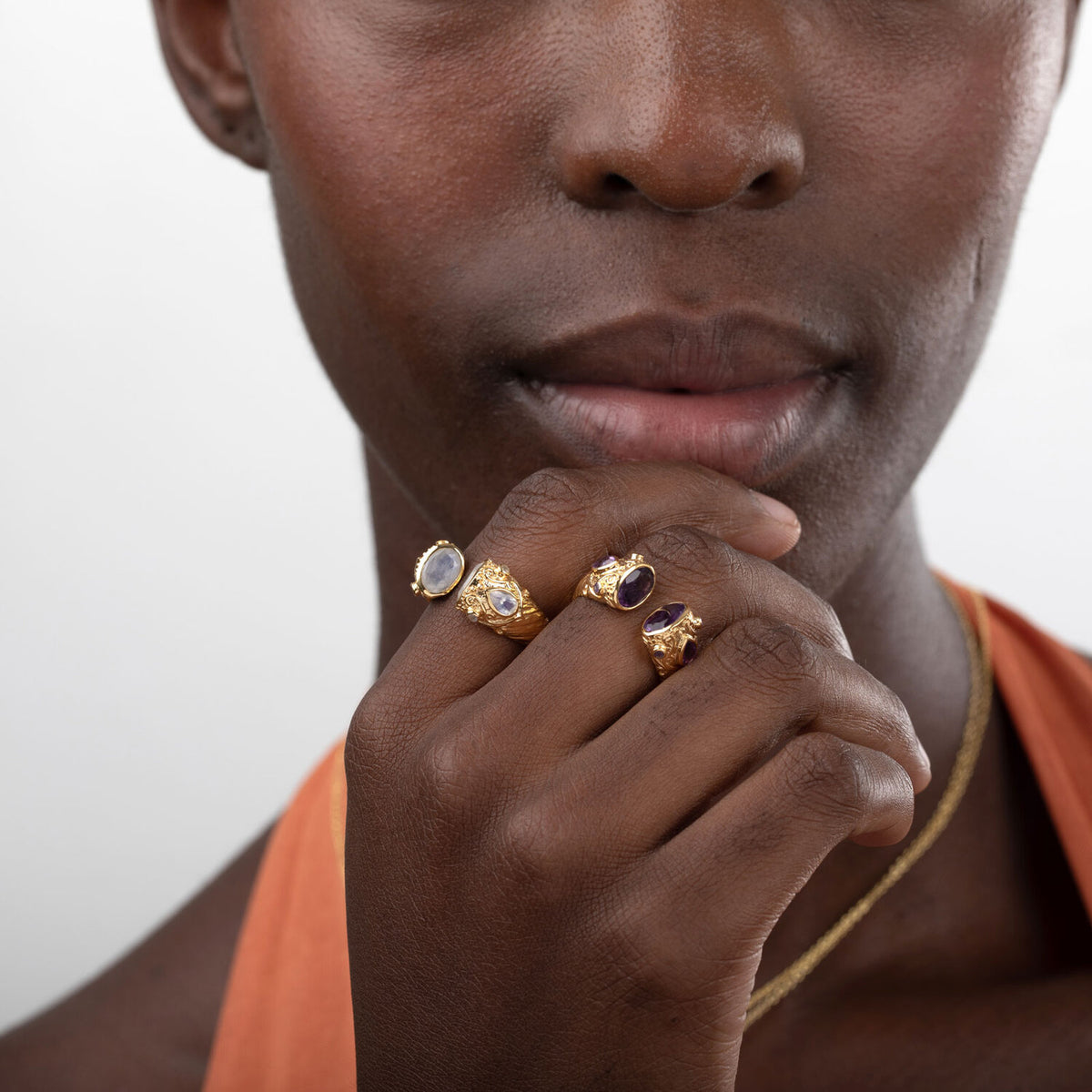 Mineral Ring - Open  - Gemstone - Gold plated