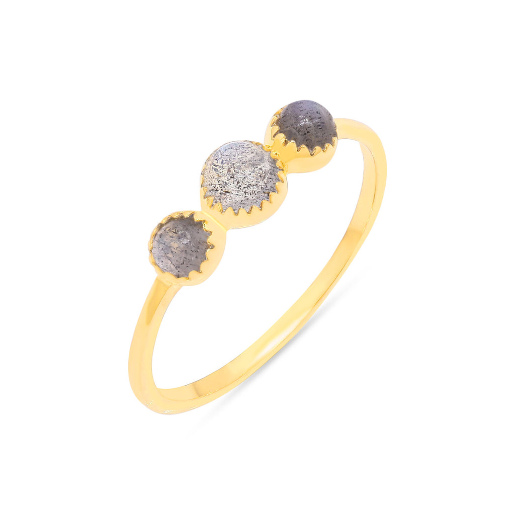 Mineral Ring - 3 stone - Labradorite - Gold Plated