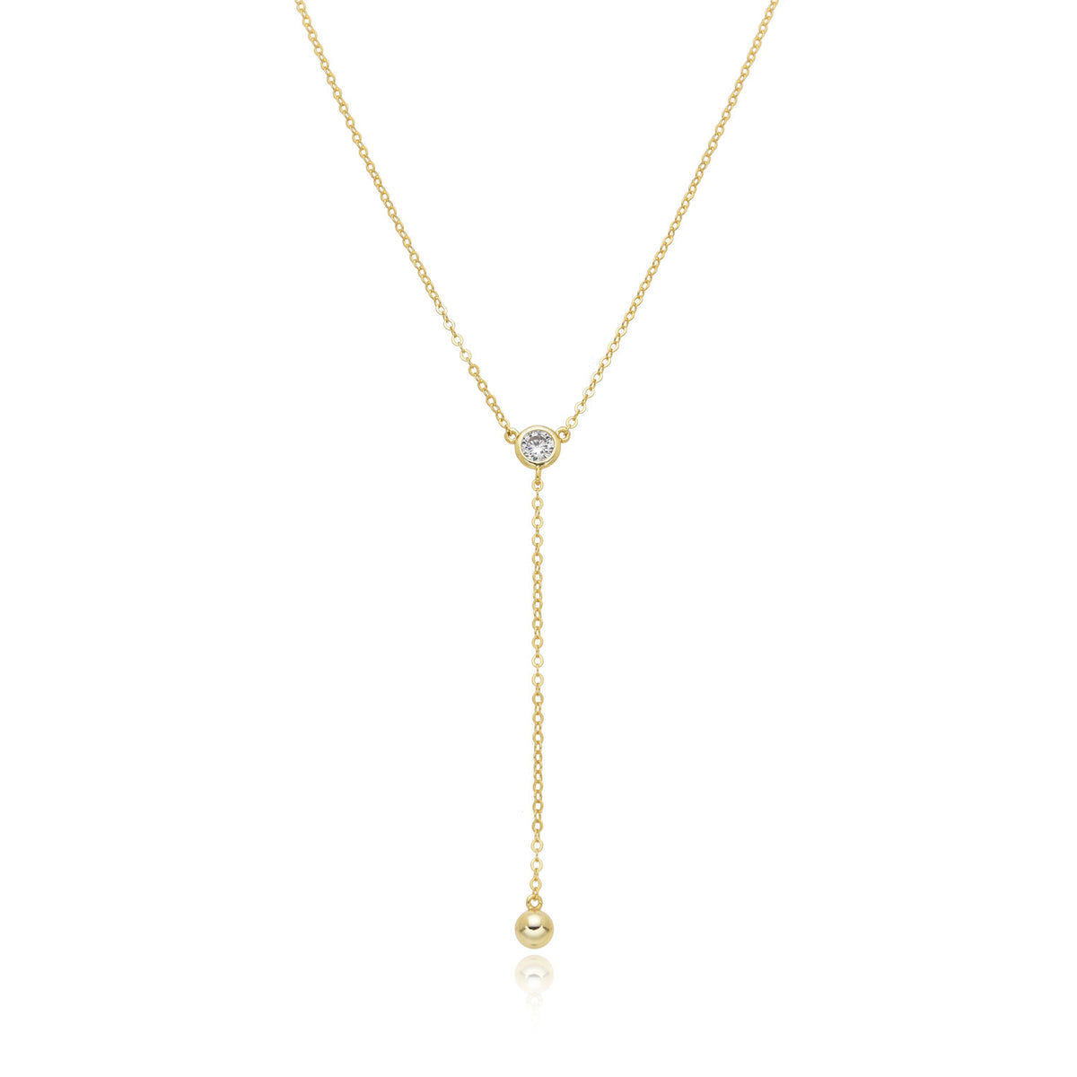 Y  Necklace  -  Cubic Zirconia Ball  - Gold Plated