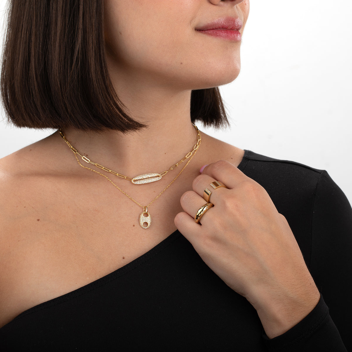 Zircon Necklace -Link - Gold Plated