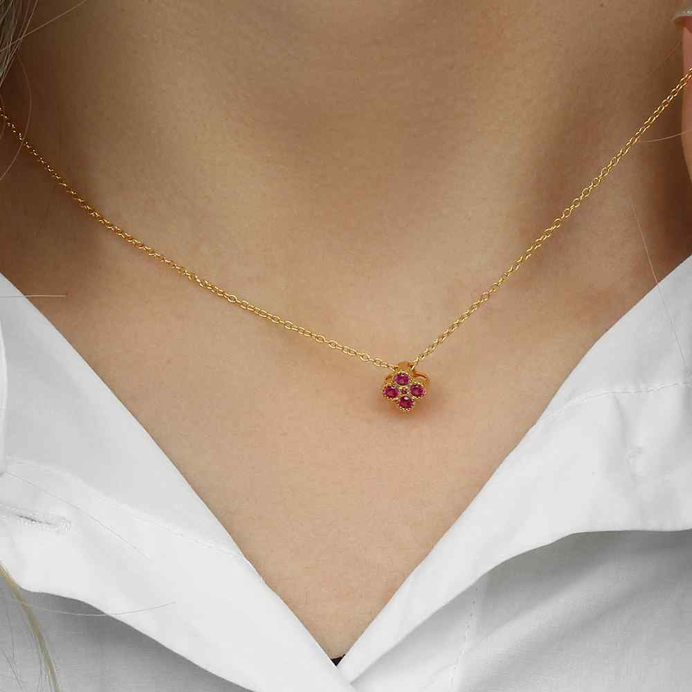 Flower Neckless - Ruby - Gold plated