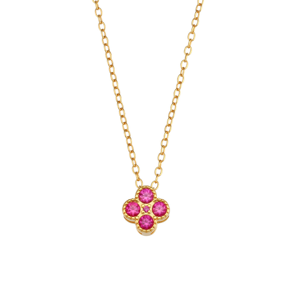 Flower Neckless - Ruby - Gold plated
