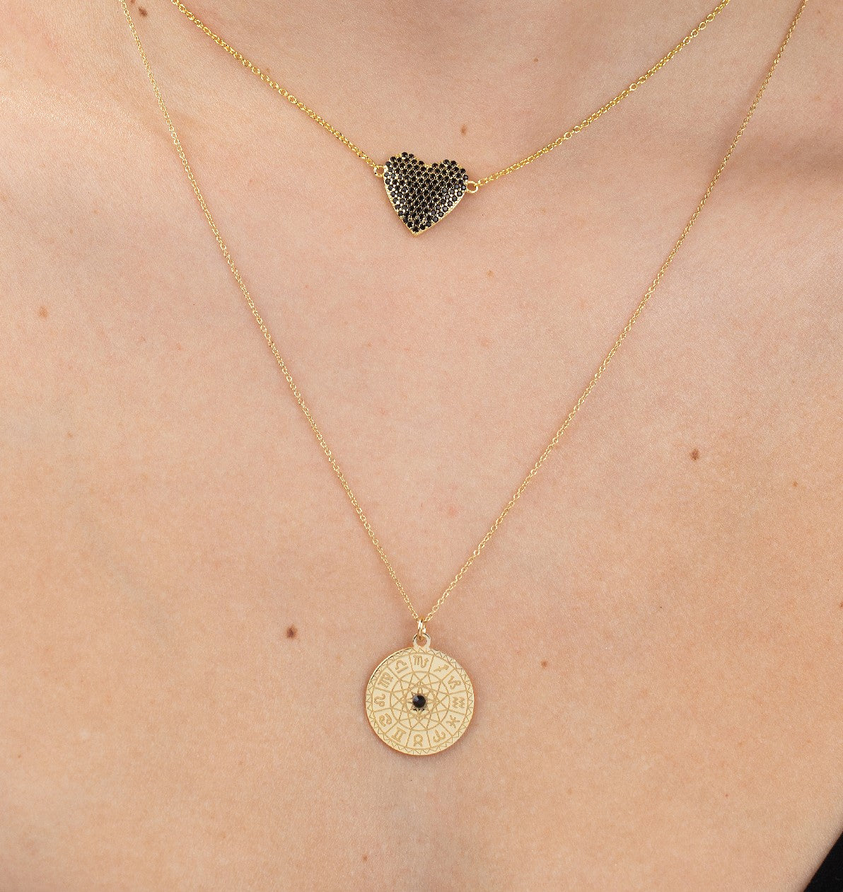 Zodiac Symbol - Black Zircon - Gold Plated