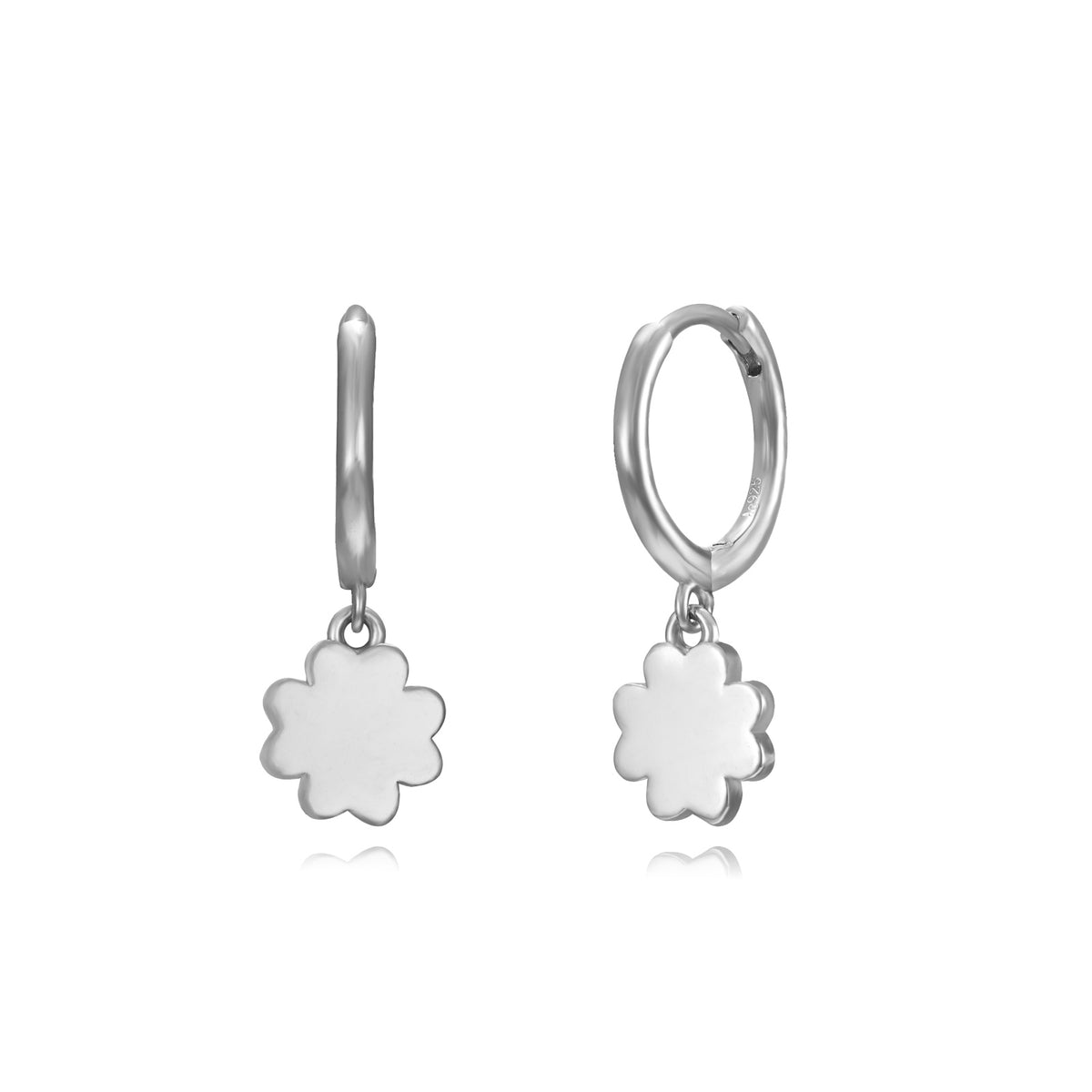 Clover Earrings - Hoop  - Rhodium Plated Silver