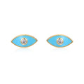 Turk's Eye - Turquoise Enamel -  Zirconia Earrings-  Gold Plated