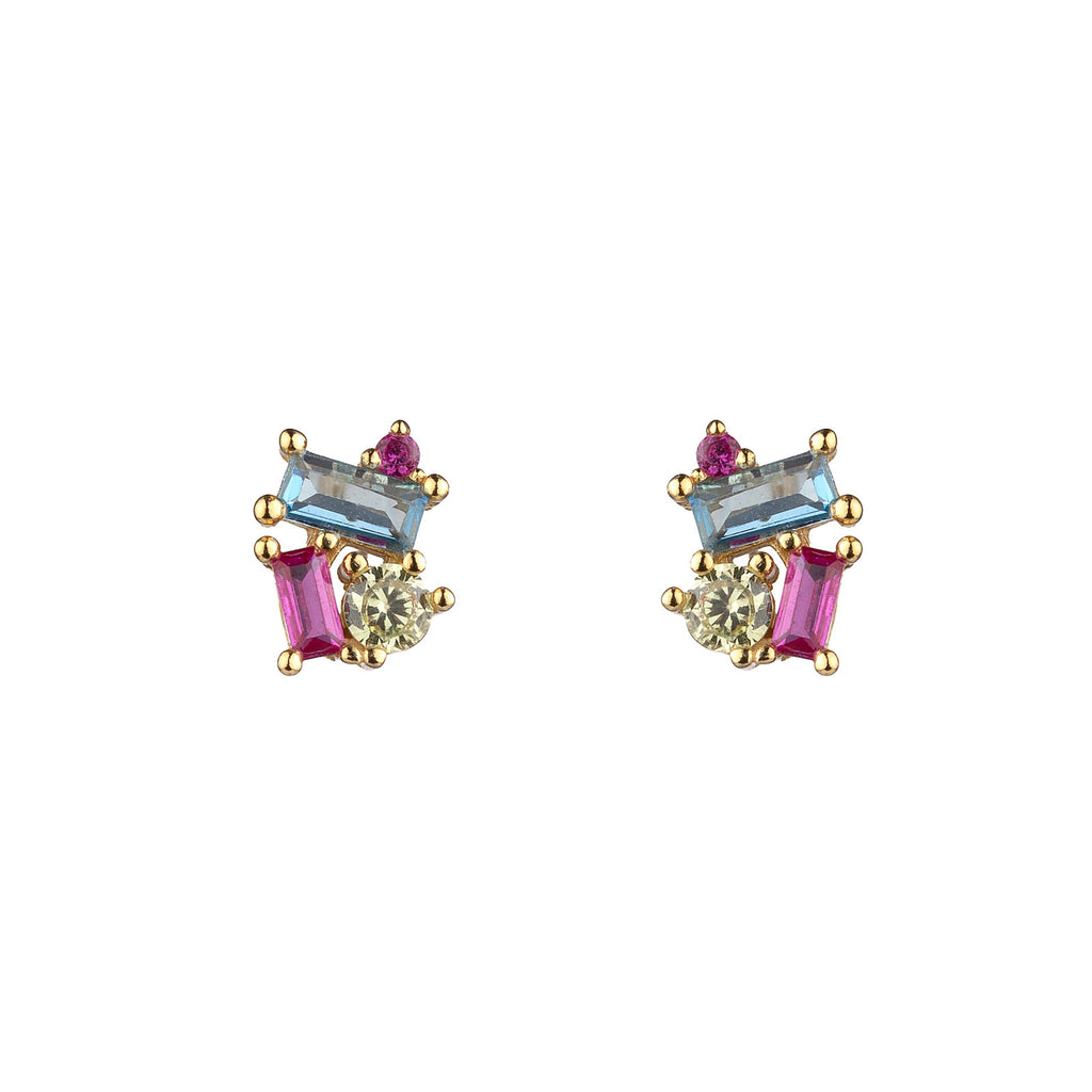 Silver Earrings - Zirconia -  Gold Plated