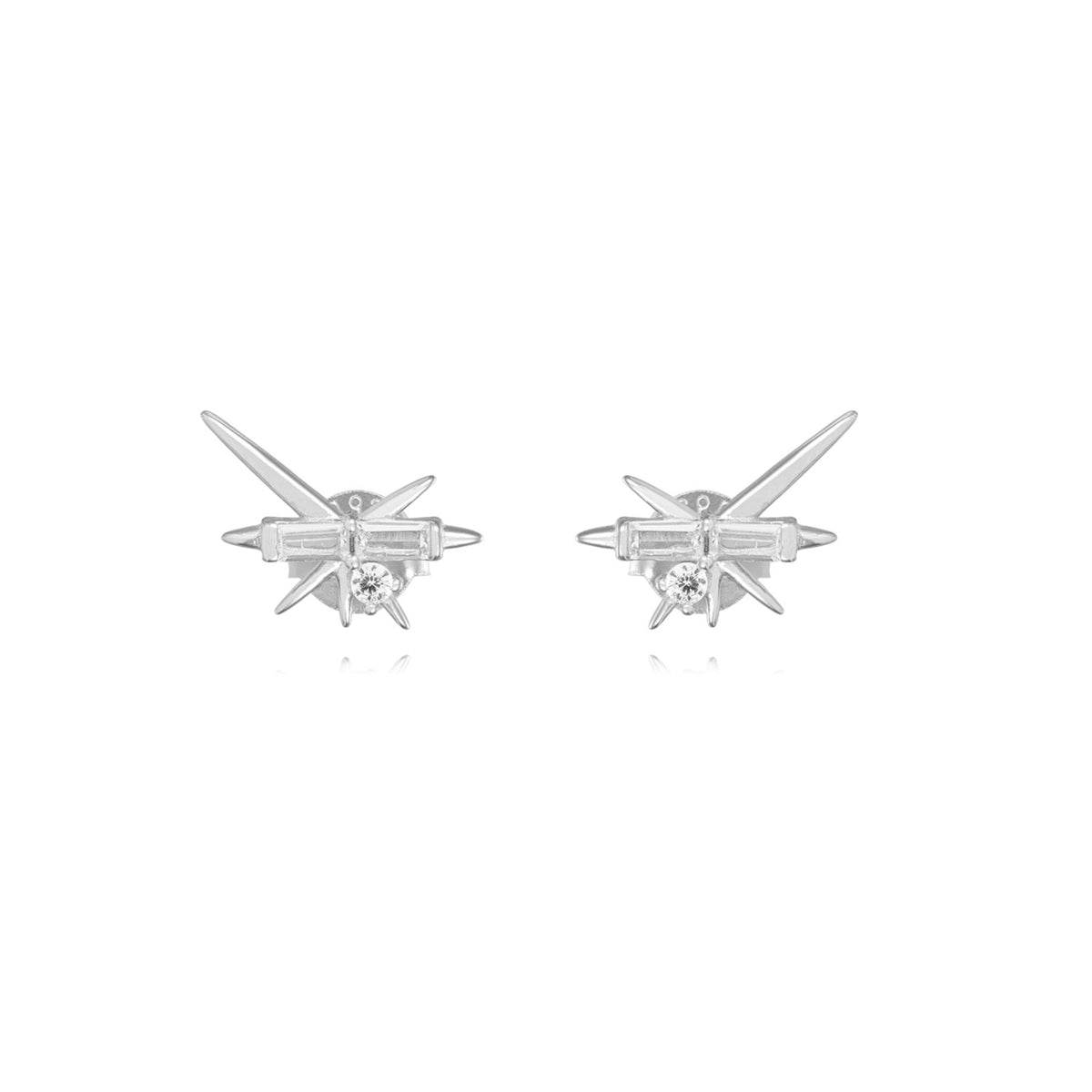 Earrings -  White Zirconia - Rhodium Silver