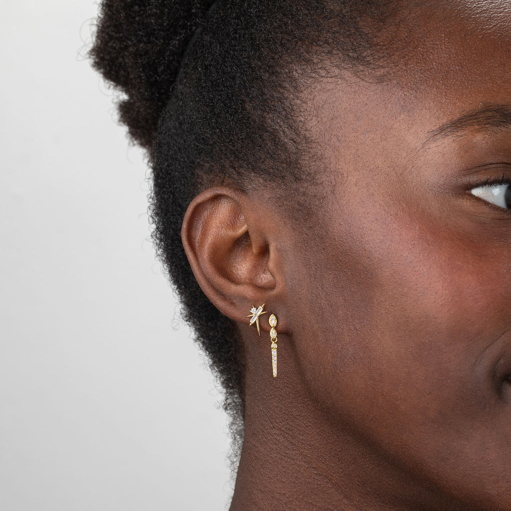 Earrings -  White Zirconia - Rhodium Silver