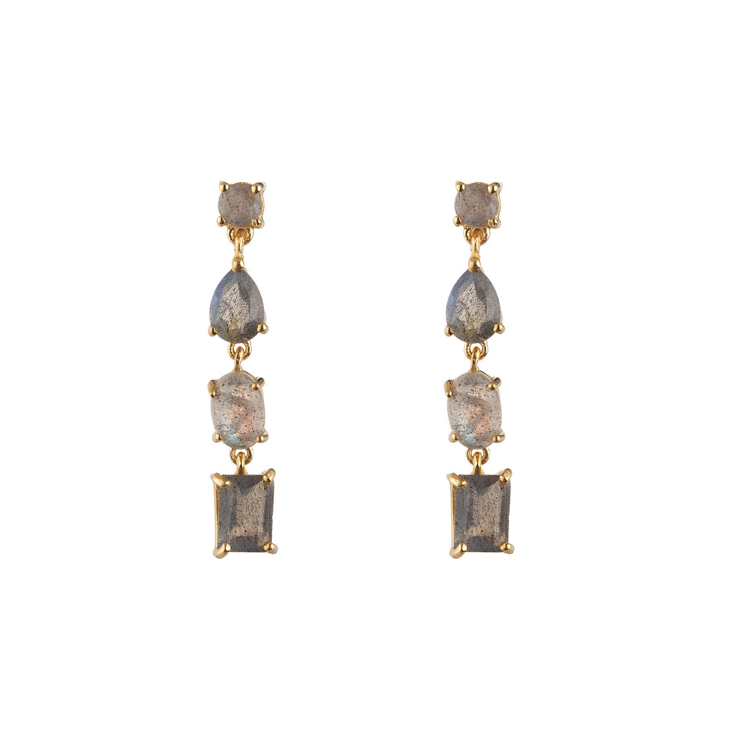 Mineral Earrings - Labradorite -  Strip - Gold Plated