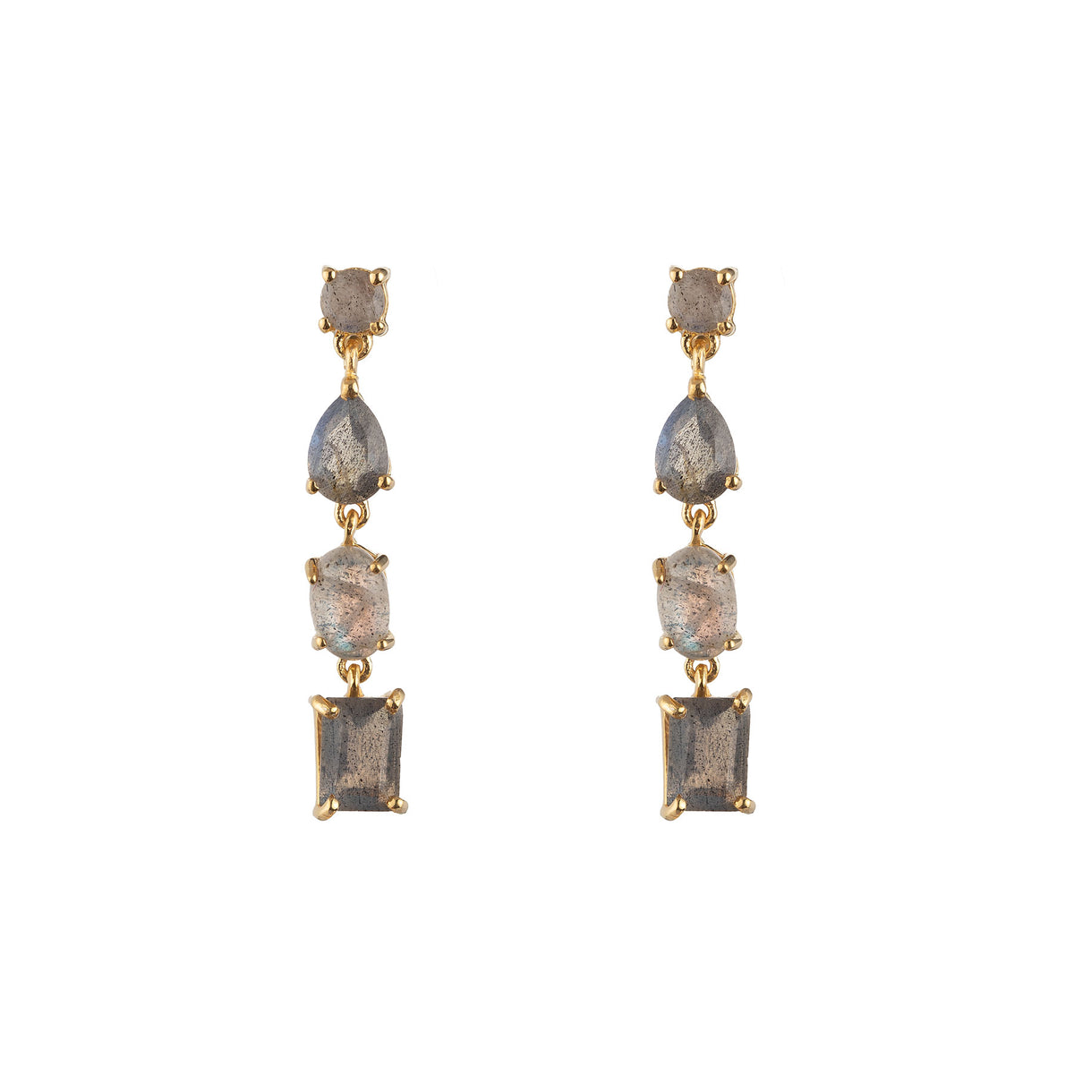 Mineral Earrings - Labradorite -  Strip - Gold Plated