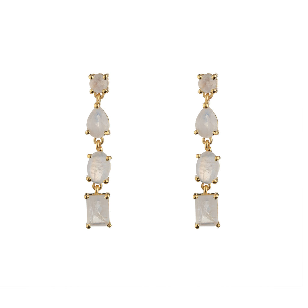 Mineral Earrings - Moonstone -  Strip - Gold Plated
