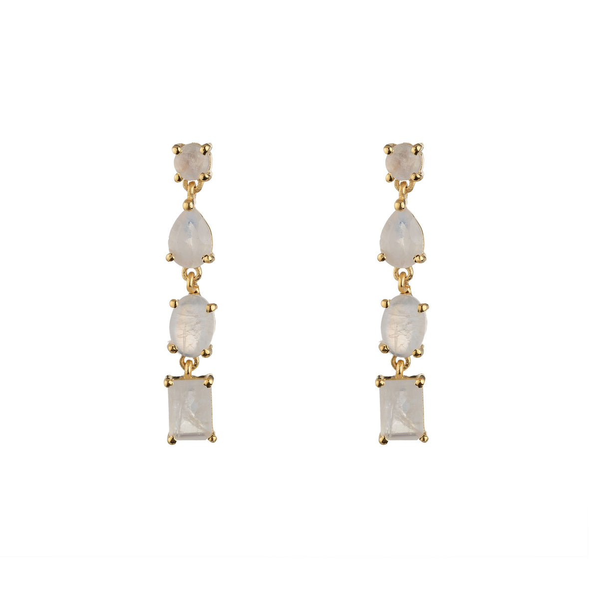 Mineral Earrings - Moonstone -  Strip - Gold Plated