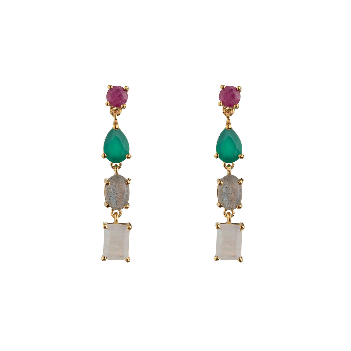Mineral Earrings - Multi Zirconia -  Strip - Gold Plated