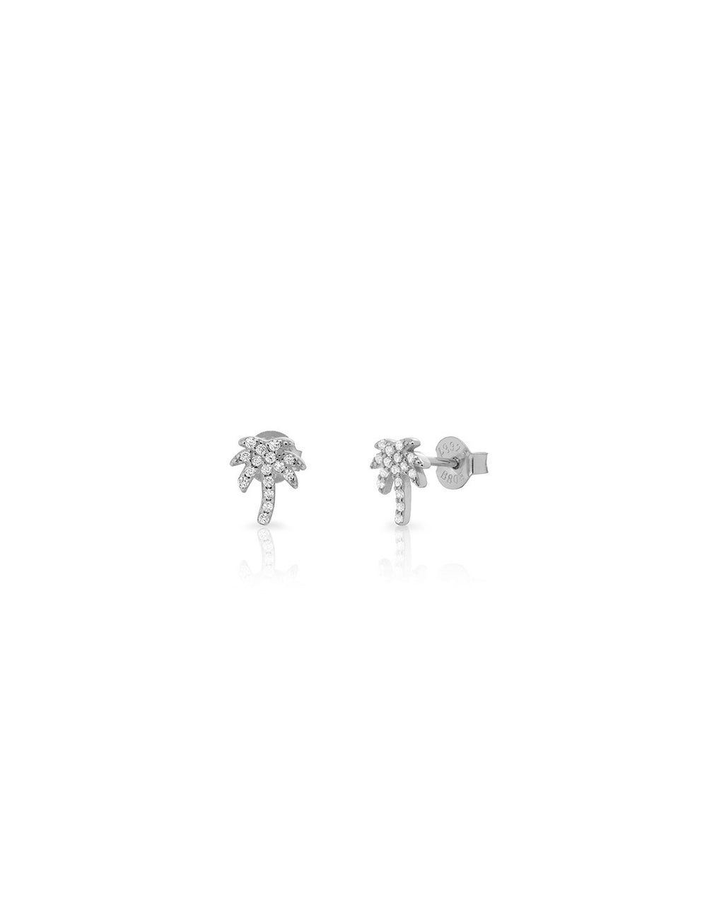 Palm Tree Earrings  - Zircon - Rhodium  Silver