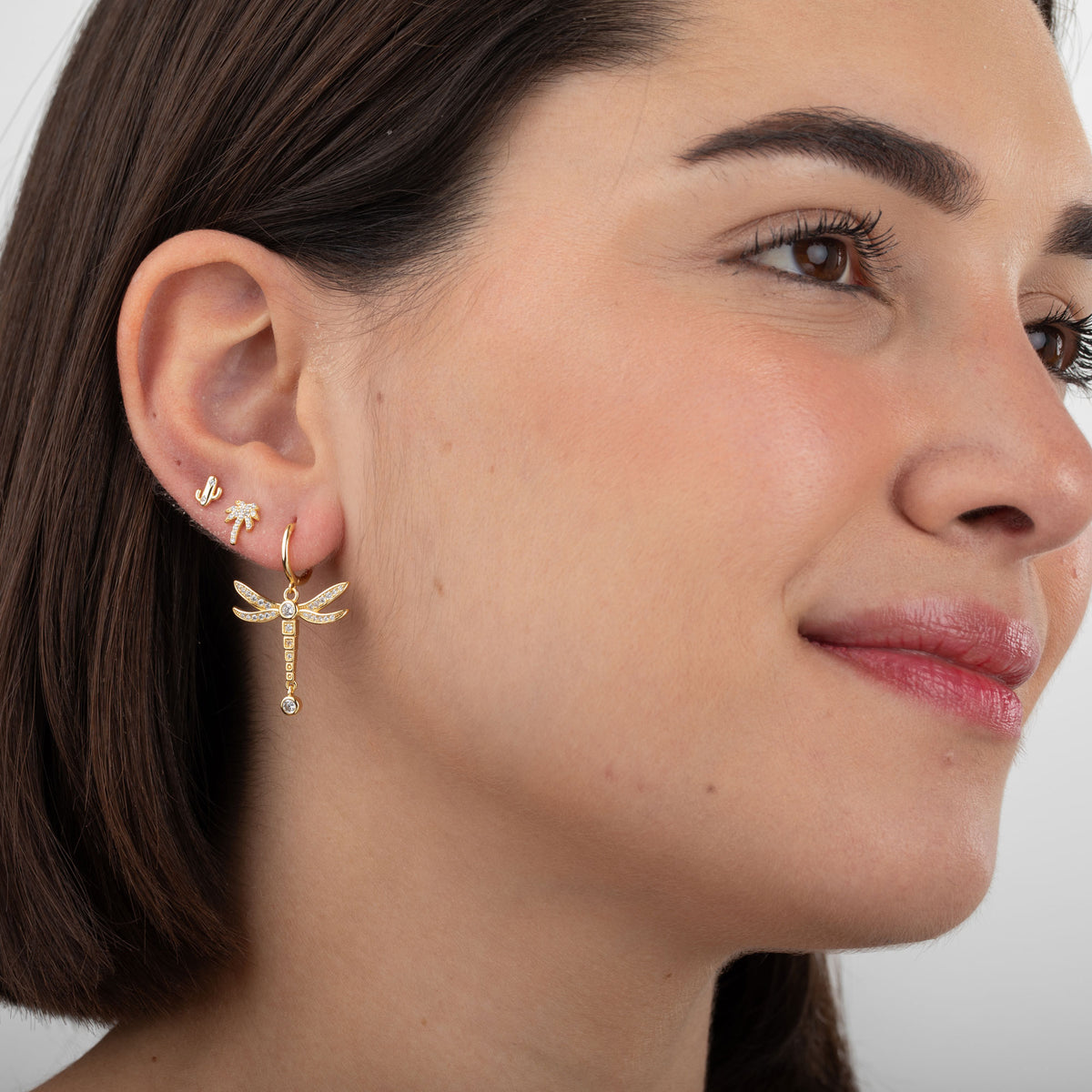 Palm Tree Earrings  - Zirconia - Gold plated