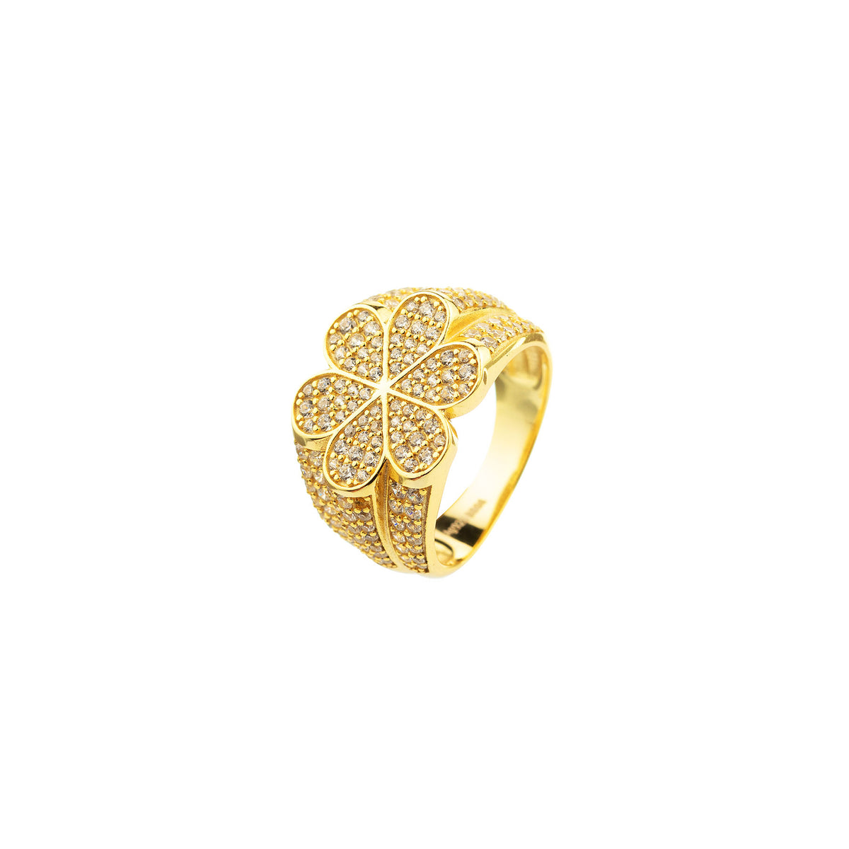 Silver Ring - Flower Zirconia  - Gold Plated
