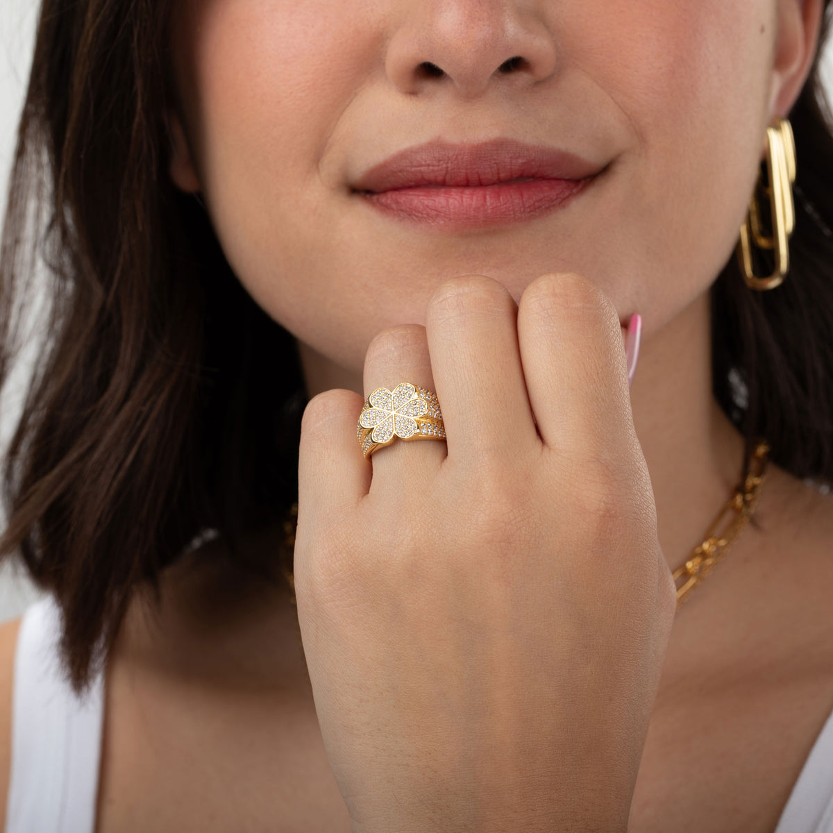 Silver Ring - Flower Zirconia  - Gold Plated