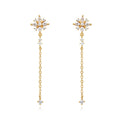 Large Chain Dangling Earrings - Flower Zircon - Gold plated