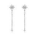 Large Chain Dangling Earrings - Flower Zircon -  Rhodium Silver