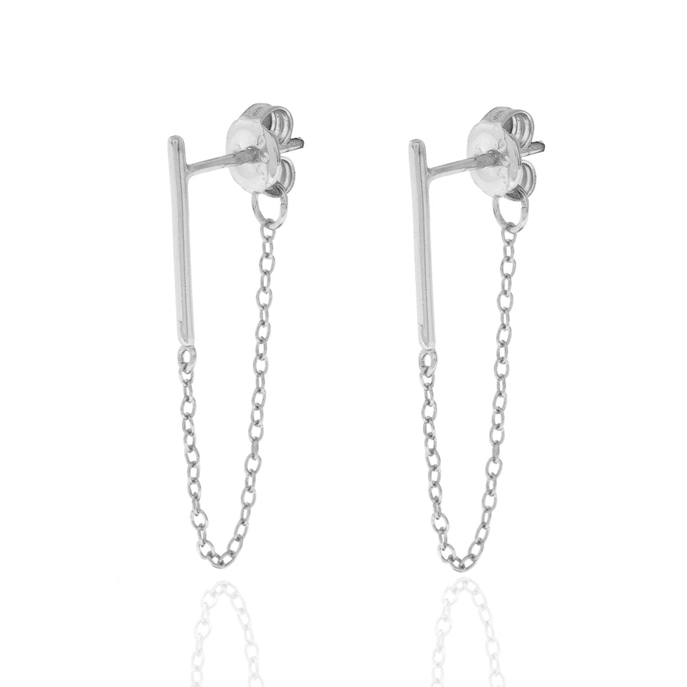 Stick Chain Earrings -  Rhodium Silver