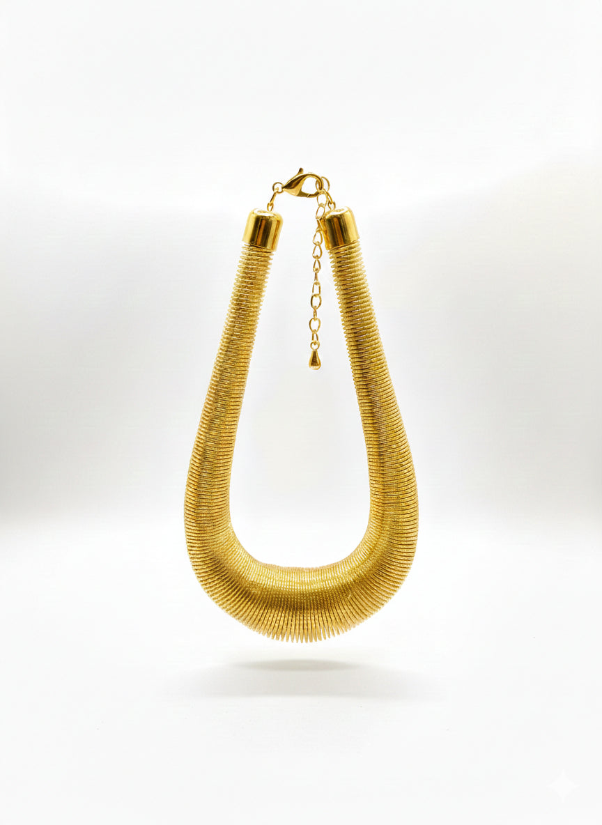 Plain Spring Necklace - Diamond Cut - Gold Plated