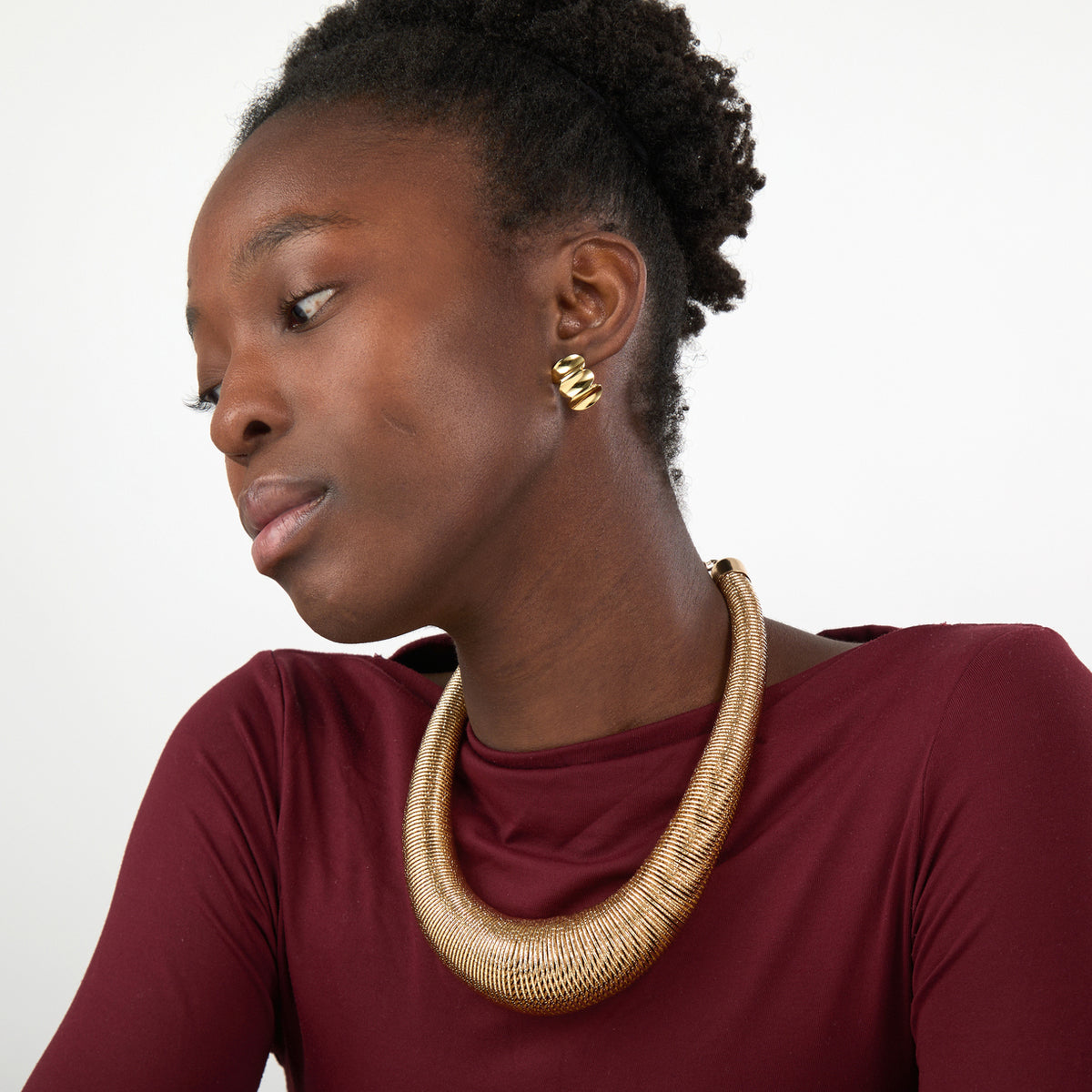 Plain Spring Necklace - Diamond Cut - Gold Plated