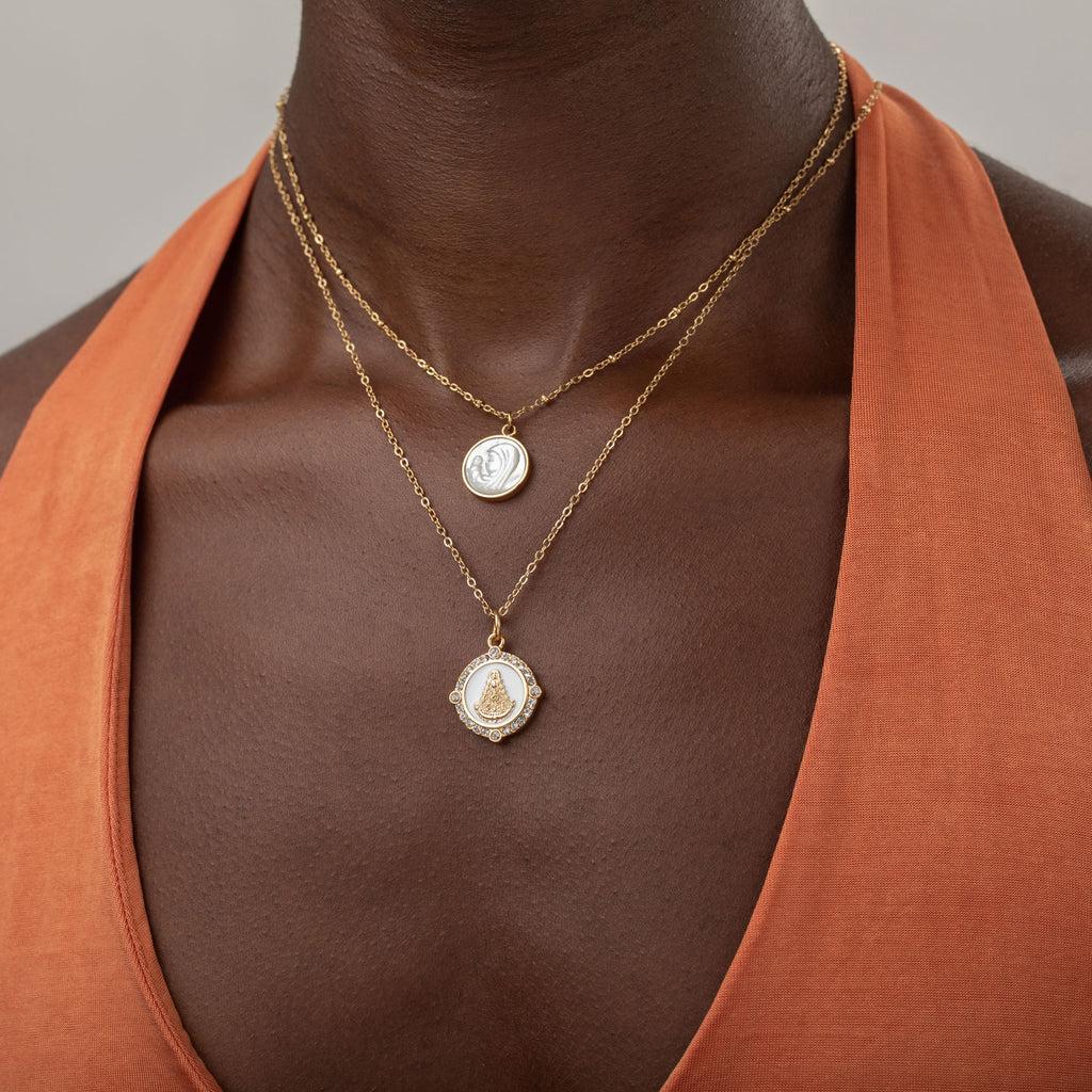 Virgin of the Rosary  - Zircon Necklace -Gold Color