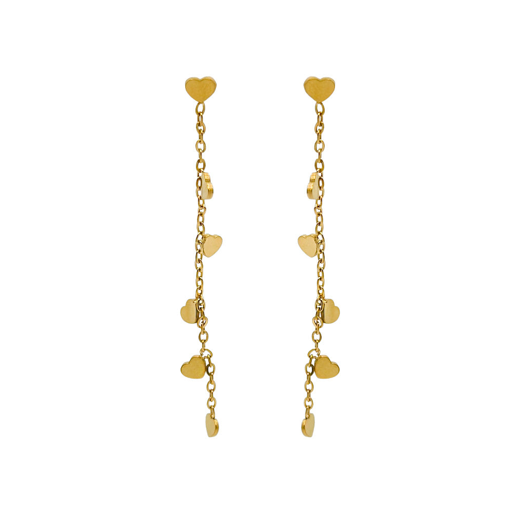 Earrings - Chain of Hearts - 55 mm - Gold Color