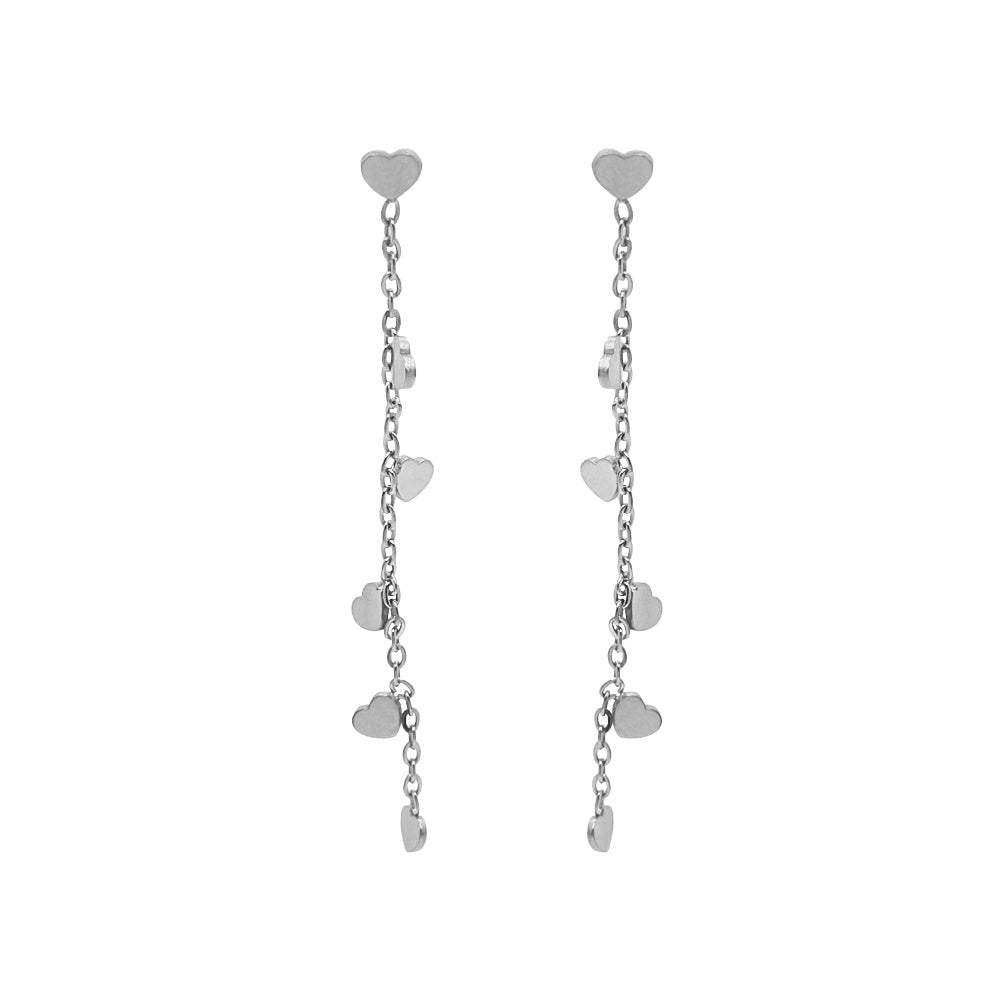 Steel Earrings - Chain of Hearts - 55 mm -  Steel Color