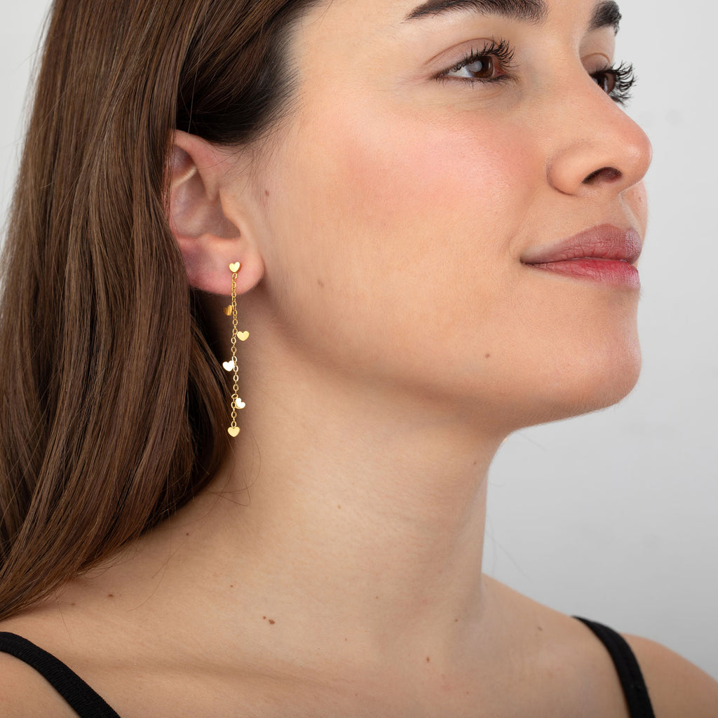 Steel Earrings - Chain of Hearts - 55 mm -  Steel Color